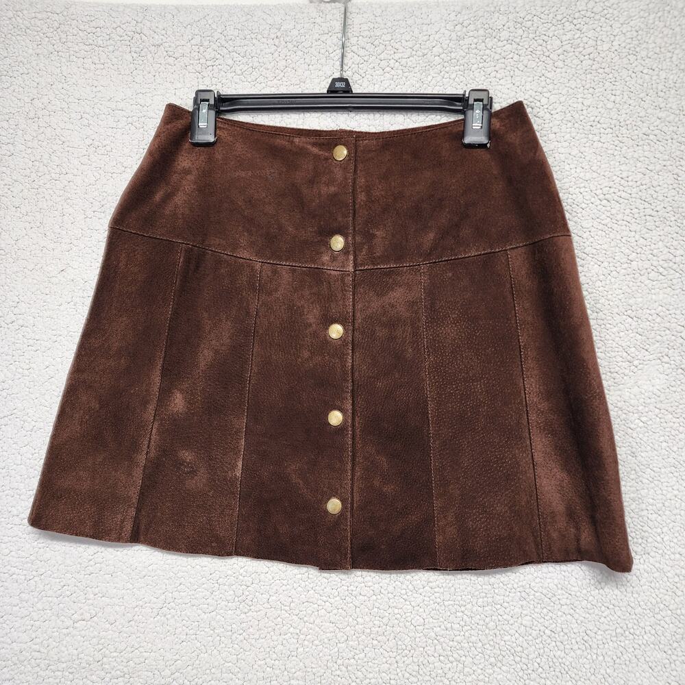 Brandon Thomas Suede Skirt Size 8 Dark Brown Button Front A-line Boho Vintage